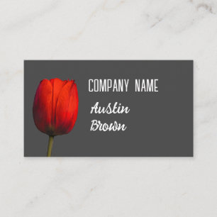 Tarjeta De Visita tulipán rojo brillante sobre gris carbón minimalis