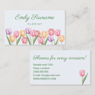 Tarjeta De Visita Tulipanes Acuarela Pastel Floristería Florería