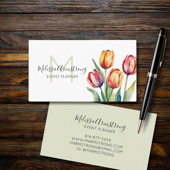 Tarjeta De Visita Tulipanes acuarelas modernos (Subido por el creador)
