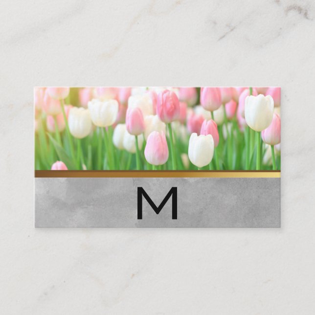 Tarjeta De Visita Tulipanes blancos rosados | Inicial (Anverso)