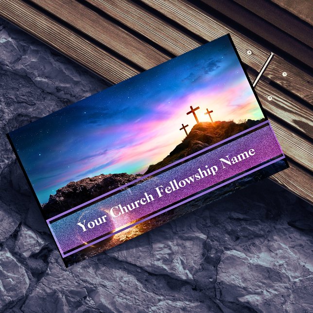 Tarjeta De Visita Tumba vacía tres cruces Pastor de Iglesia del Aman (Empty Tomb Three Crosses Sunset Church Pastor Business Card)