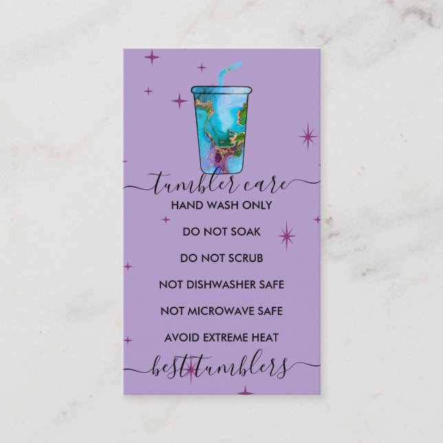 Tarjeta De Visita Tumbler cuidado morado (Anverso)