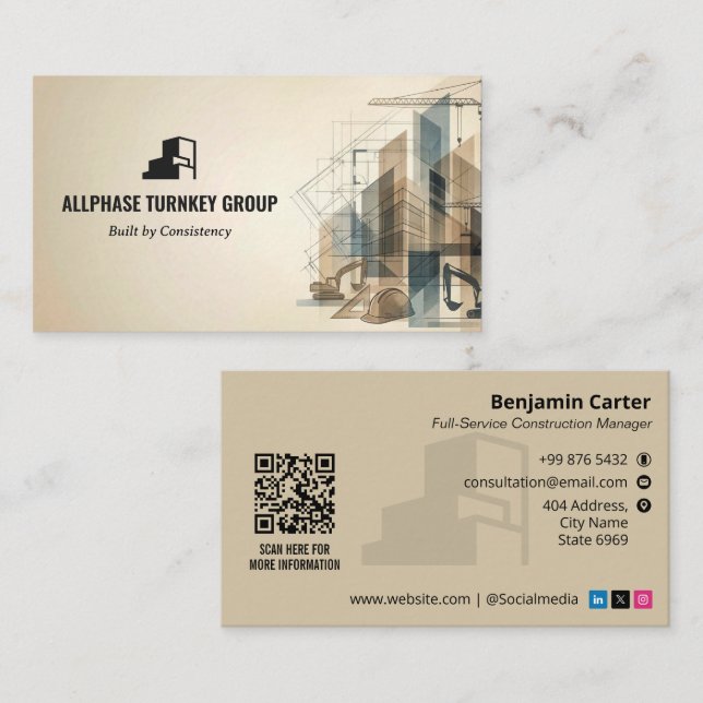 Tarjeta De Visita Turnkey Construction Services | Brown Sktech (Anverso / Reverso)