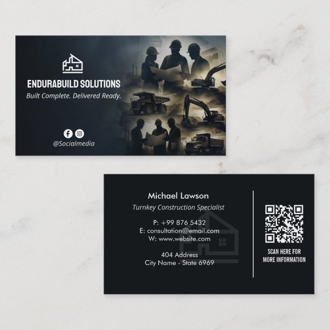Tarjeta De Visita Turnkey Construction Services | Minimalist Black (Anverso / Reverso)