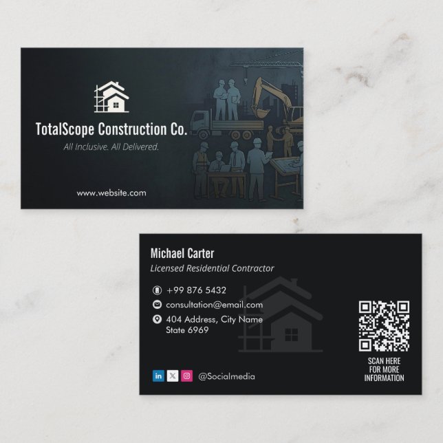 Tarjeta De Visita Turnkey Construction Services | Minimalist Black (Anverso / Reverso)