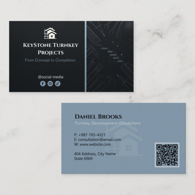 Tarjeta De Visita Turnkey Construction Services | Minimalist Black (Anverso / Reverso)