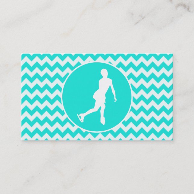 Tarjeta De Visita Turquesa, Aqua Color Chevron; patinaje artístico (Anverso)