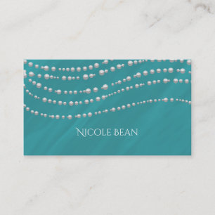 Tarjeta De Visita Turquesa Azul y Perlas Elegante Chic