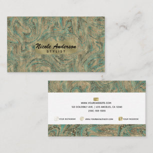 Tarjeta De Visita Turquesa Brillo Remolino Dorado y Plateado Estilo 