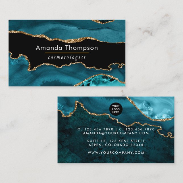 Tarjeta De Visita Turquesa - Busina de piedra para la agonía geodési (Anverso / Reverso)