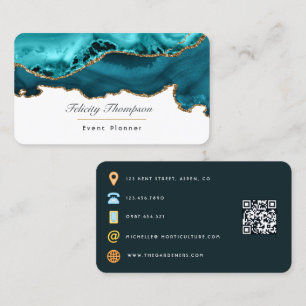 Tarjeta De Visita Turquesa - Código QR de piedra de ágata dorada