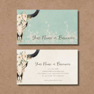 Tarjeta De Visita Turquesa de vaca floral Boho y crema