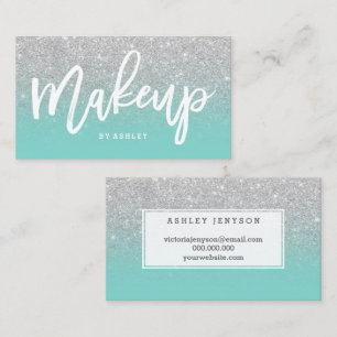 Tarjeta De Visita Turquesa del purpurina de la plata de la