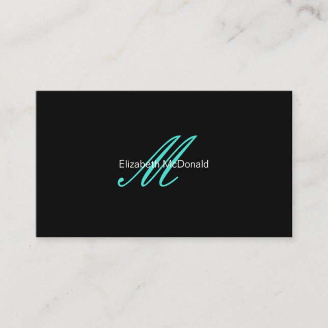 Tarjeta De Visita Turquesa elegante simple y negro (Anverso)