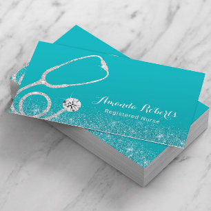 Tarjeta De Visita Turquesa médica elegante del cuidador de la