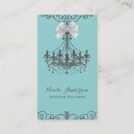 Tarjeta De Visita Turquesa Plata Blanco Lazo Vintage Glamour Diseñad