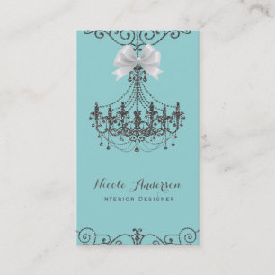 Tarjeta De Visita Turquesa Plata Blanco Lazo Vintage Glamour Diseñad