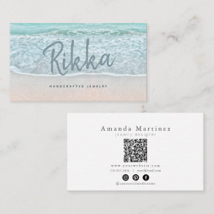 Tarjeta De Visita Turquesa Playa de Arena Joyas Hechas a Mano QR