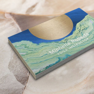 Tarjeta De Visita Turquesa y azul del círculo del oro del instructo