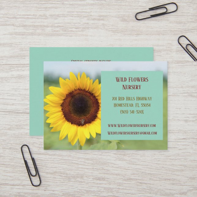 Tarjeta De Visita Turquoise Gardener Landscaper Florist Sunflower (Anverso/Reverso In Situ)