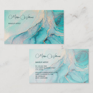 Tarjeta de visita Turquoise Gold Watercolor