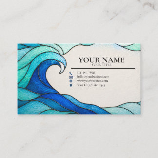 Tarjeta De Visita Turquoise Ocean Wave Stained Glass Business Card