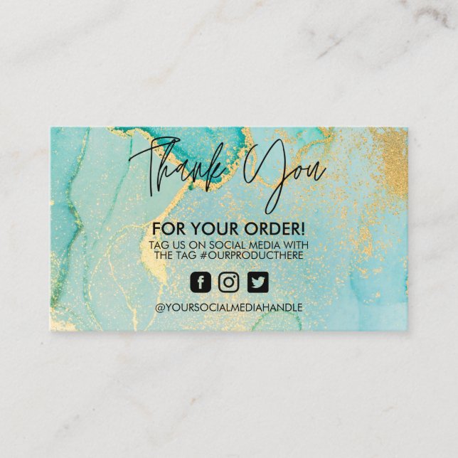 Tarjeta de visita Turquoise Resumen Gold Watercolo (Anverso)