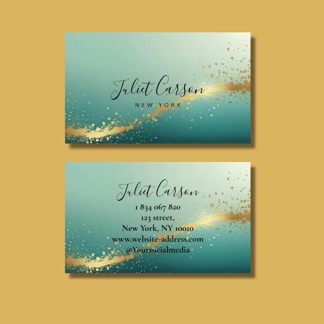 Tarjeta De Visita Turquoise Teal Gold Script (Subido por el creador)