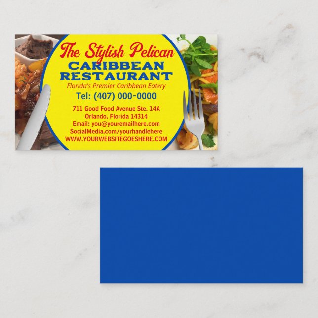 Tarjeta De Visita Tus Fotos Servicios De Restauración Caribeña (Anverso / Reverso)