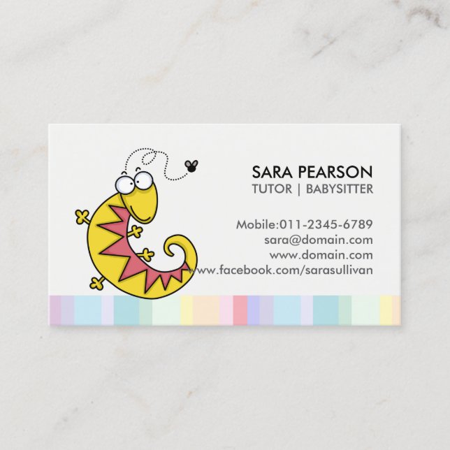 Tarjeta De Visita Tutor Cute Lizard Business Card (Anverso)