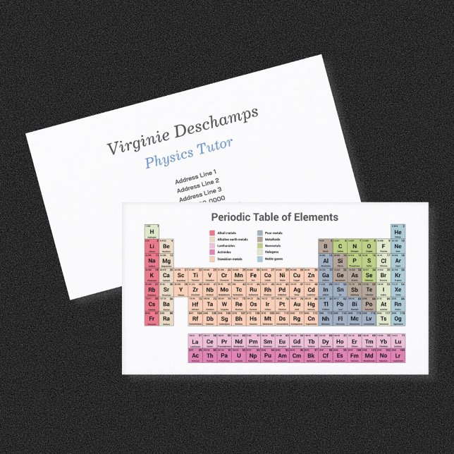 Tarjeta De Visita Tutor de Física de Ciencias - Tabla periódica sobr (Sciences Physics Tutor - Periodic Table on White Business Card)