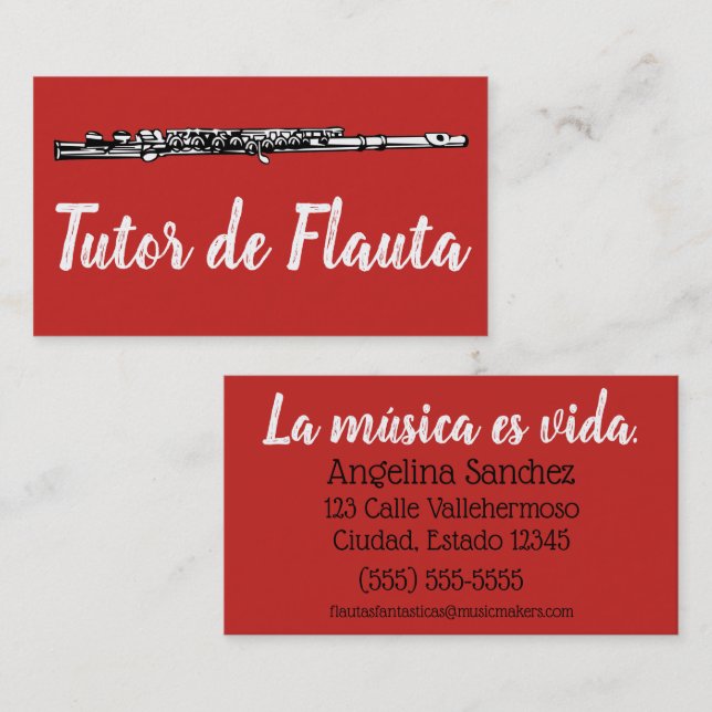 Tarjeta De Visita Tutor de Flauta (Anverso / Reverso)
