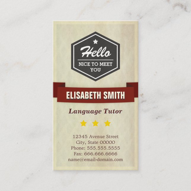 Tarjeta De Visita Tutor de idiomas - Estilo de forma retro grunge (Anverso)