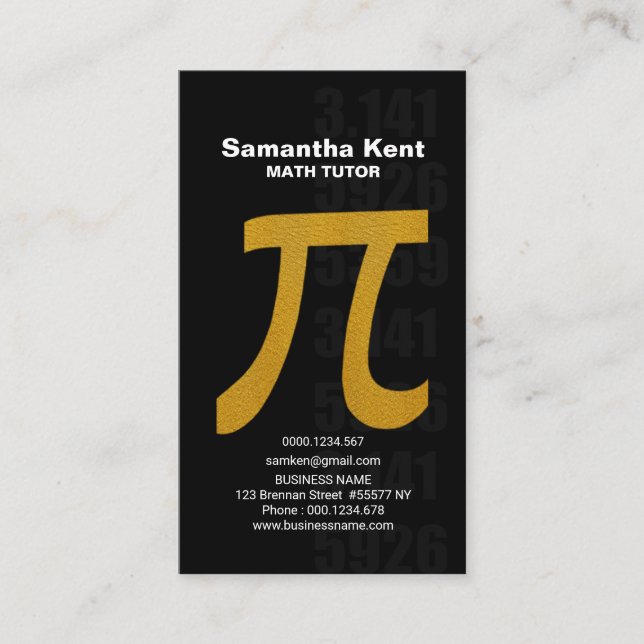 Tarjeta De Visita Tutor De Matemáticas Faux Gold Pi Symbol Inmaculad (Anverso)