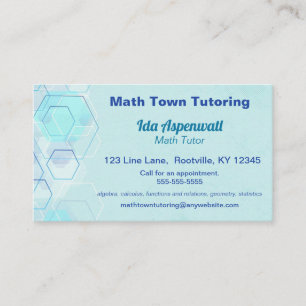 Tarjeta De Visita Tutor de matemáticas geométricas azul editable
