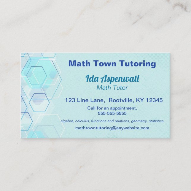 Tarjeta De Visita Tutor de matemáticas geométricas azul editable (Anverso)