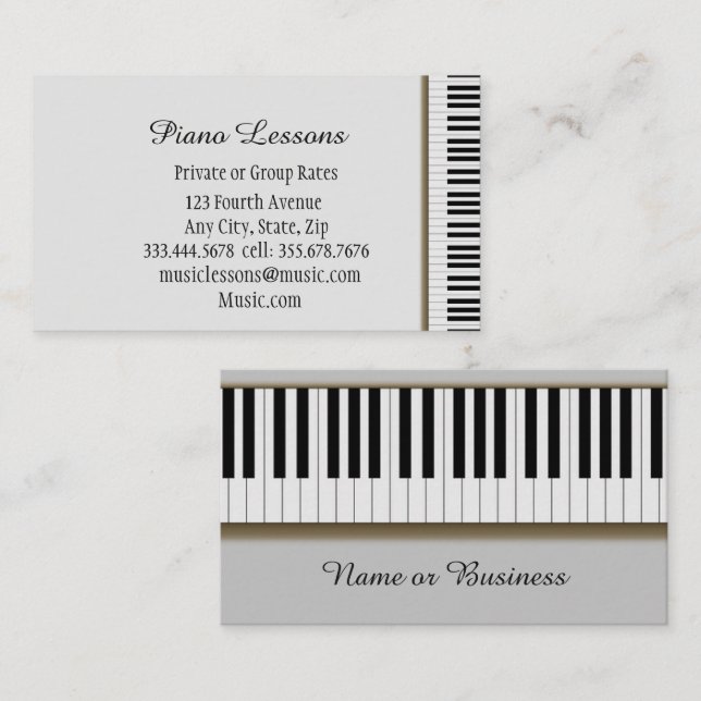 Tarjeta De Visita Tutor instructor de cursos de piano de música (Anverso / Reverso)