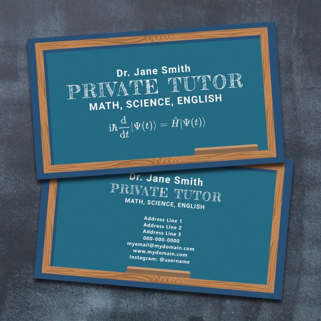 Tarjeta De Visita Tutor privado de chalkboard y ecuación (Chalkboard & Equation Private Tutor Business Card)
