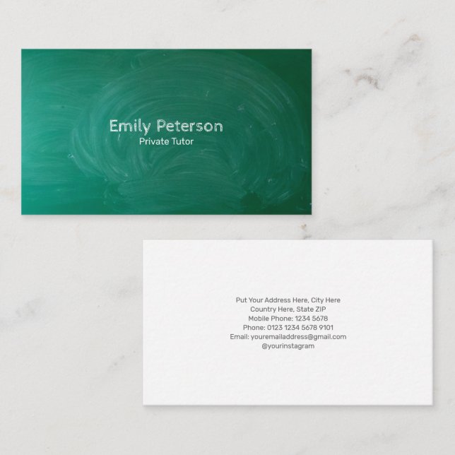 Tarjeta De Visita Tutor privado de pizarra verde (Anverso / Reverso)