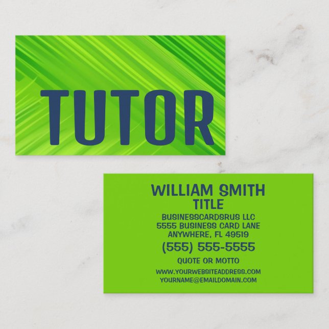 Tarjeta De Visita Tutor verde brillante (Anverso / Reverso)