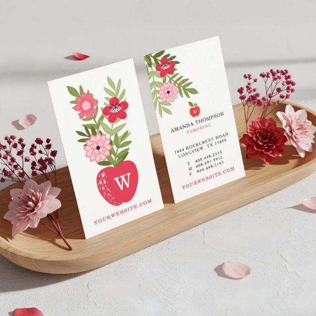Tarjeta De Visita Tutoría de aprendizaje Floral Red Apple (Blooming Floral Red Apple Learning Tutoring Business Card)