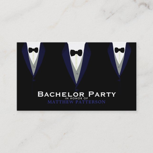 Tarjeta De Visita Tuxedo negro, elegante y moderno boleto de partido (Anverso)