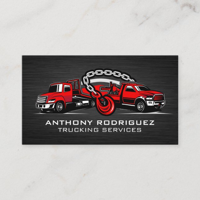 Tarjeta De Visita Two Red Towing Trucks (Anverso)