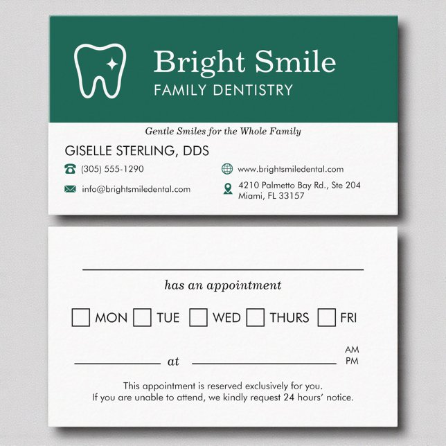 Tarjeta De Visita Two Sided Dental Visit Appointment Reminder  (Subido por el creador)