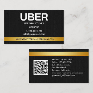 Tarjeta De Visita Uber Driver Modern Gold Border Referral QR CODE