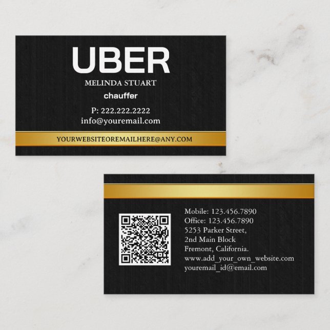 Tarjeta De Visita Uber Driver Modern Gold Border Referral QR CODE (Anverso / Reverso)