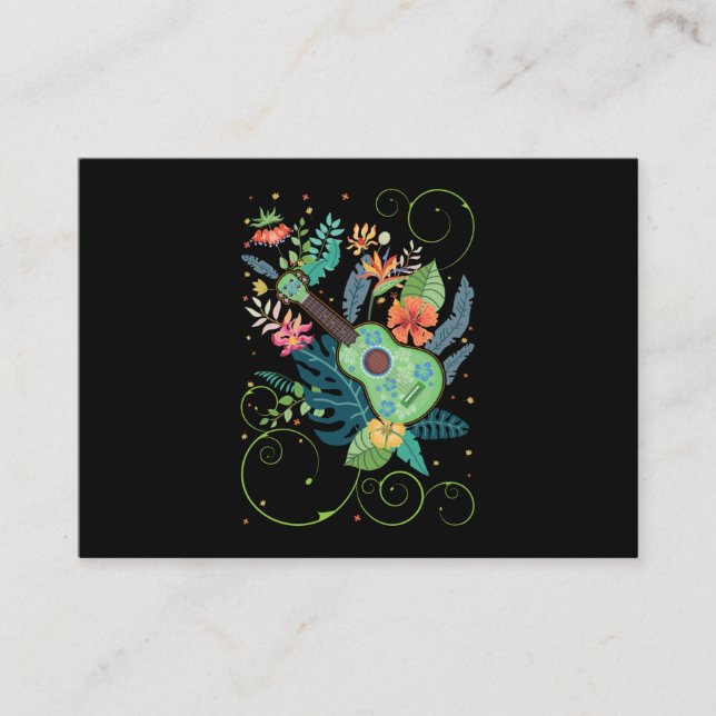 Tarjeta De Visita Ukulele Music Flowers Hawaii (Anverso)