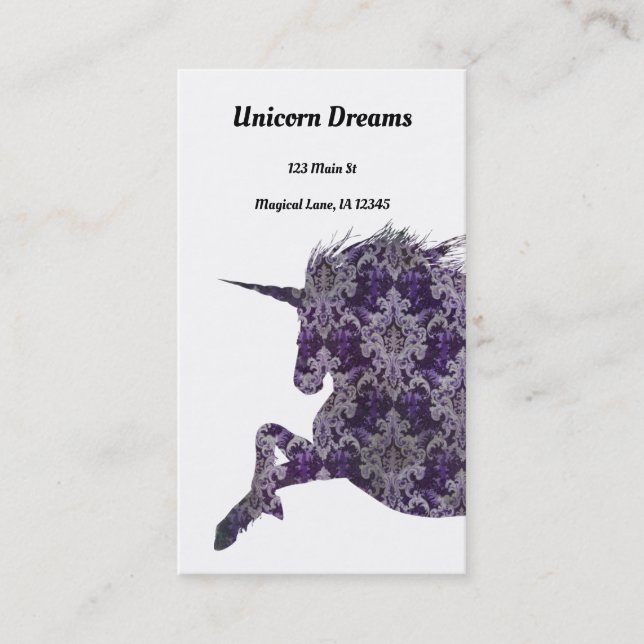 Tarjeta De Visita Un Boho Unicornio morado de Bonito (Anverso)