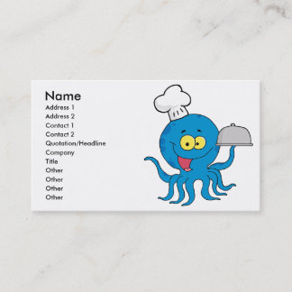 Tarjeta De Visita un bonito chef de pulpo azul con una bandeja