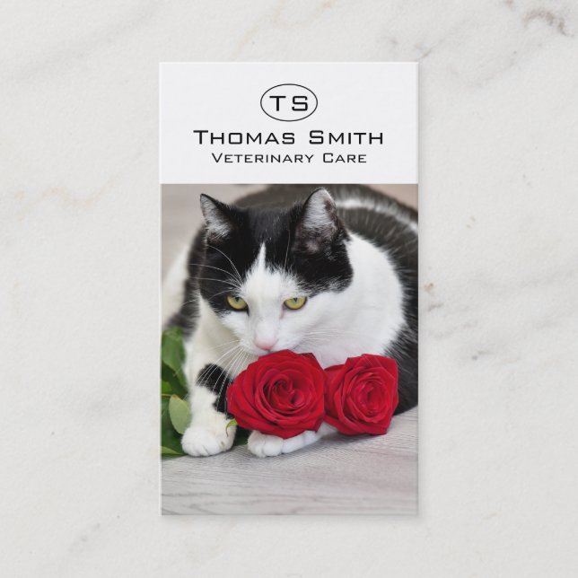Tarjeta De Visita Un gato lindo con la rosa roja (Anverso)